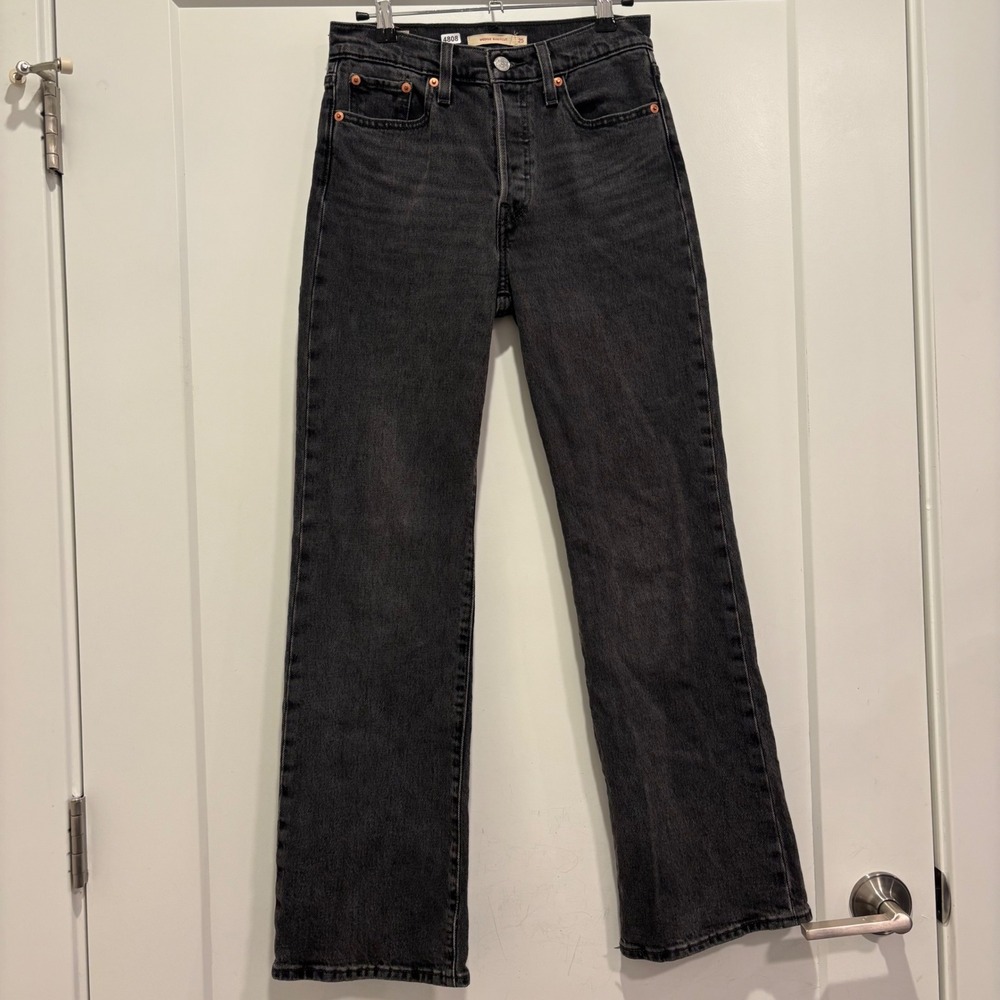 Levis Ribcage Straight Ankle Jeans Washed Black High Rise Denim 26x29